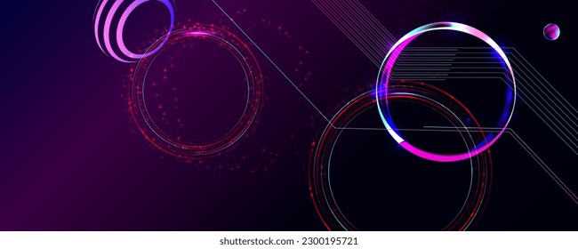 Dark retro futuristic cyberpunk elements abstraction background cosmos synthwave vaporwave retrowave glitch circle with blue and pink glows