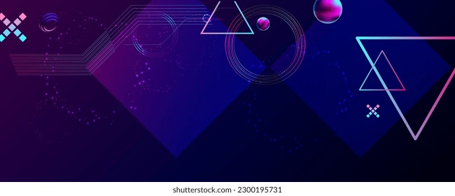 Dark retro futuristic cyberpunk elements abstraction background cosmos synthwave vaporwave retrowave glitch circle with blue and pink glows