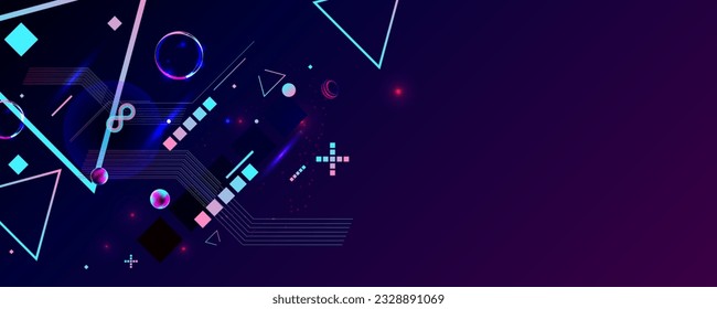 Dark retro futuristic cyberpunk elements abstraction background cosmos synthwave vaporwave retrowave glitch circle with blue and pink glows
