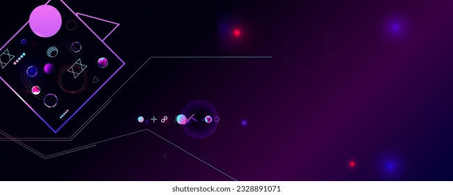 Dark retro futuristic cyberpunk elements abstraction background cosmos synthwave vaporwave retrowave glitch circle with blue and pink glows