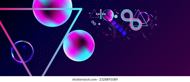 Retro oscuro futurista elementos ciberpunk abstracción fondo cosmos sintetizar vaporwave retrowave glitch círculo con brillo azul y rosa