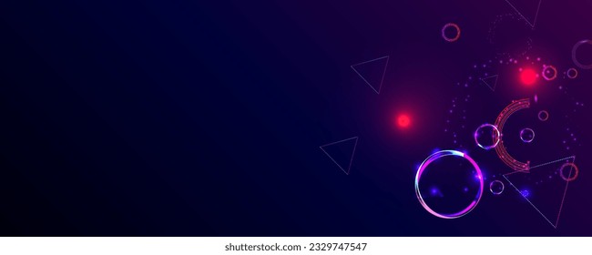 Dark retro futuristic cyberpunk elements abstraction background cosmos synthwave vaporwave retrowave glitch circle with blue and pink glows