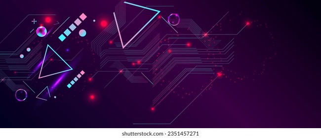 Dark retro futuristic cyberpunk elements abstraction background cosmos synthwave vaporwave retrowave glitch circle with blue and pink glows