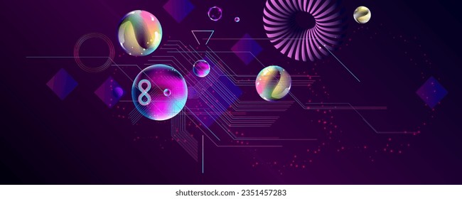 Dark retro futuristic cyberpunk elements abstraction background cosmos synthwave vaporwave retrowave glitch circle with blue and pink glows