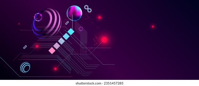 Retro oscuro futurista elementos ciberpunk abstracción fondo cosmos sintetizar vaporwave retrowave glitch círculo con brillo azul y rosa