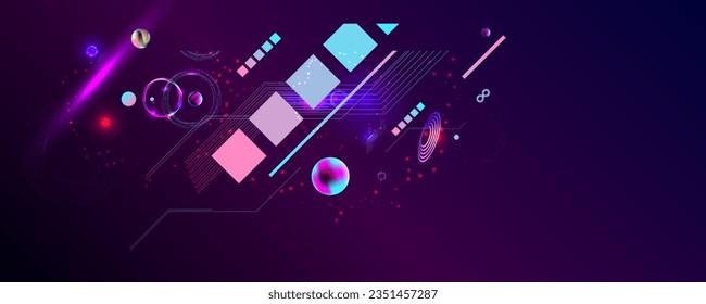 Dark retro futuristic cyberpunk elements abstraction background cosmos synthwave vaporwave retrowave glitch circle with blue and pink glows
