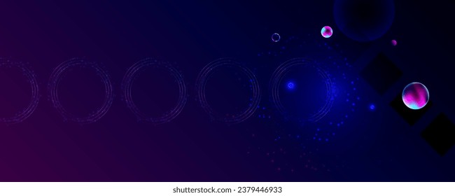 Dark retro futuristic cyberpunk elements abstraction background cosmos synthwave vaporwave retrowave glitch circle with blue and pink glows