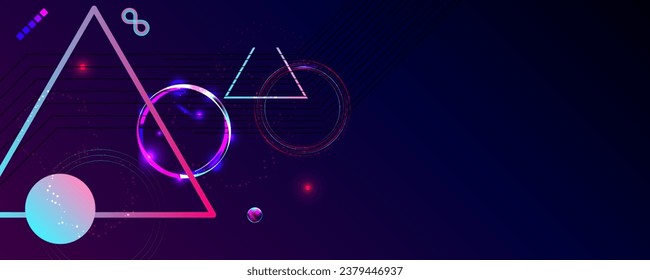 Dark retro futuristic cyberpunk elements abstraction background cosmos synthwave vaporwave retrowave glitch circle with blue and pink glows