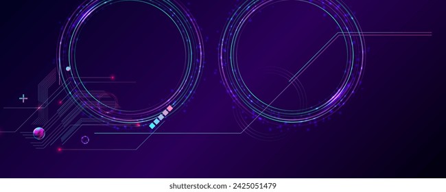 Dark retro futuristic cyberpunk elements abstraction background cosmos synthwave vaporwave retrowave glitch circle with blue and pink glows