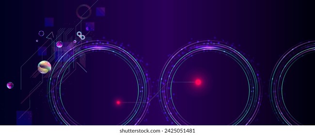 Fondo de abstracción de elementos cyberpunk futuristas retro oscuro cosmos synthwave vaporwave retrowave glitch circle con brillos azules y rosas