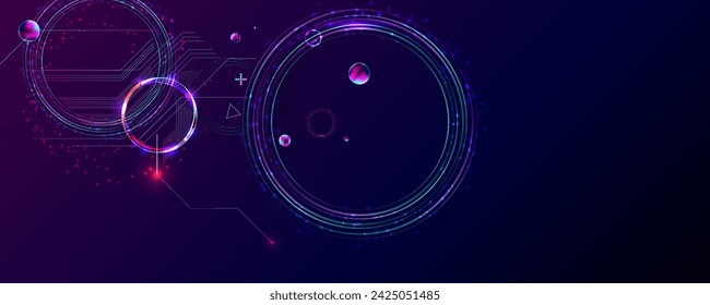 Dark retro futuristic cyberpunk elements abstraction background cosmos synthwave vaporwave retrowave glitch circle with blue and pink glows