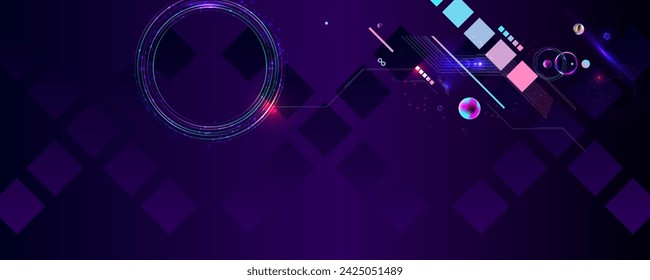 Dark retro futuristic cyberpunk elements abstraction background cosmos synthwave vaporwave retrowave glitch circle with blue and pink glows