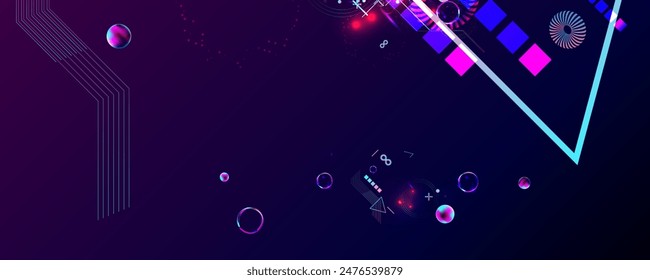 Dark retro futuristic cyberpunk elements abstraction background cosmos synthwave vaporwave retrowave glitch circle with blue and pink glows	