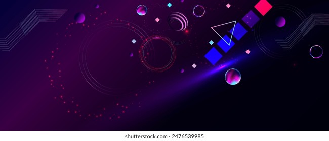Dark retro futuristic cyberpunk elements abstraction background cosmos synthwave vaporwave retrowave glitch circle with blue and pink glows