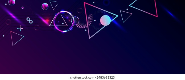 Dark retro futuristic cyberpunk elements abstraction background cosmos synthwave vaporwave retrowave glitch circle with blue and pink glows