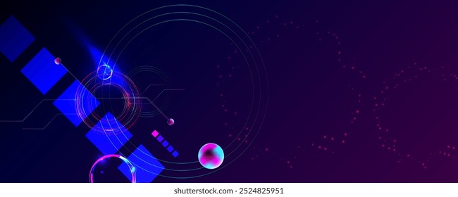Círculo futurista retro oscuro del glitch de la retroonda del vaporwave del cosmos del fondo de la abstracción de los Elementos del cyberpunk con los resplandores azules y rosados