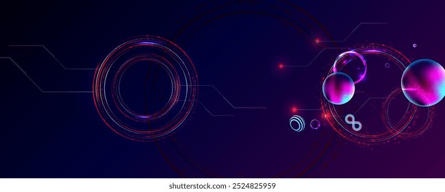Círculo futurista retro oscuro del glitch de la retroonda del vaporwave del cosmos del fondo de la abstracción de los Elementos del cyberpunk con los resplandores azules y rosados