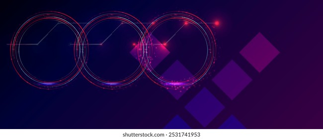 Círculo futurista retro oscuro del glitch de la retroonda del vaporwave del cosmos del fondo de la abstracción de los Elementos del cyberpunk con los resplandores azules y rosados