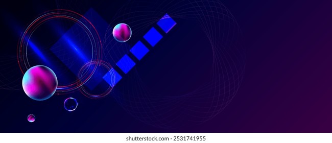 Círculo futurista retro oscuro del glitch de la retroonda del vaporwave del cosmos del fondo de la abstracción de los Elementos del cyberpunk con los resplandores azules y rosados