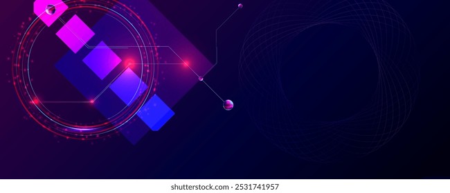 Círculo futurista retro oscuro del glitch de la retroonda del vaporwave del cosmos del fondo de la abstracción de los Elementos del cyberpunk con los resplandores azules y rosados