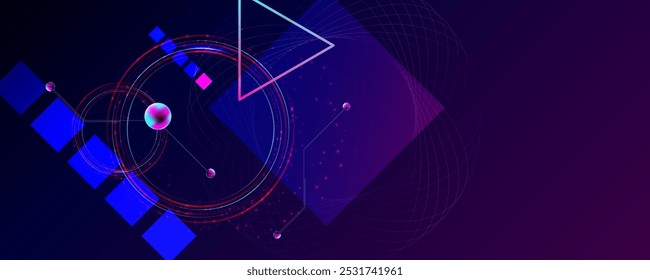 Dark retro futuristic cyberpunk elements abstraction background cosmos synthwave vaporwave retrowave glitch circle with blue and pink glows