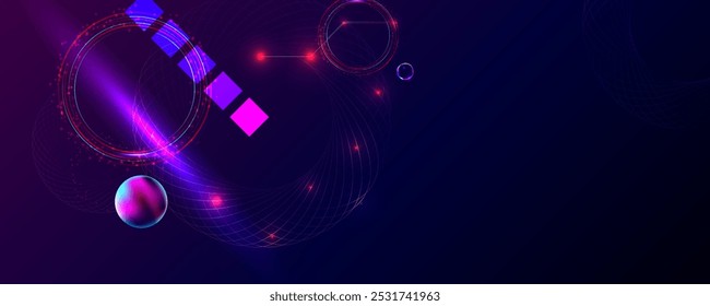 Círculo futurista retro oscuro del glitch de la retroonda del vaporwave del cosmos del fondo de la abstracción de los Elementos del cyberpunk con los resplandores azules y rosados