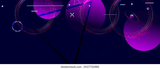 Dark retro futuristic cyberpunk elements abstraction background cosmos synthwave vaporwave retrowave glitch circle with blue and pink glows