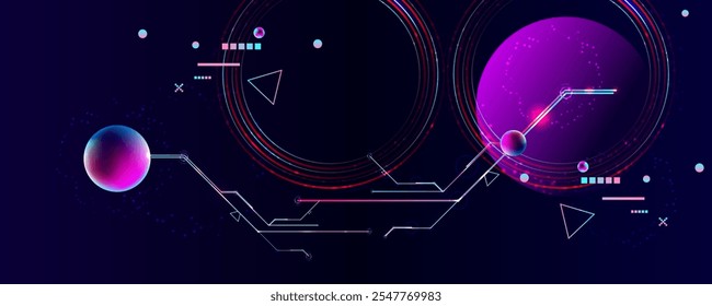 Dark retro futuristic cyberpunk elements abstraction background cosmos synthwave vaporwave retrowave glitch circle with blue and pink glows