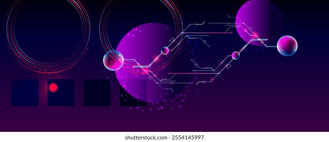 Dark retro futuristic cyberpunk elements abstraction background cosmos synthwave vaporwave retrowave glitch circle with blue and pink glows	