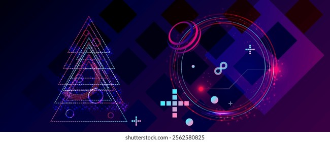 Dark retro futuristic cyberpunk elements abstraction background cosmos synthwave vaporwave retrowave glitch circle