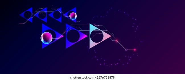 Dark retro futuristic cyberpunk elements abstraction background cosmos synthwave vaporwave retrowave glitch circle with blue and pink glows