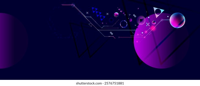 Dark retro futuristic cyberpunk elements abstraction background cosmos synthwave vaporwave retrowave glitch circle with blue and pink glows