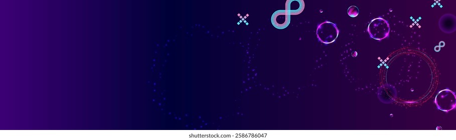 Dark retro futuristic cyberpunk elements abstraction background cosmos synthwave vaporwave retrowave glitch circle with blue and pink glows