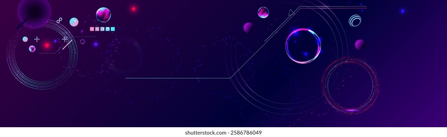 Dark retro futuristic cyberpunk elements abstraction background cosmos synthwave vaporwave retrowave glitch circle with blue and pink glows