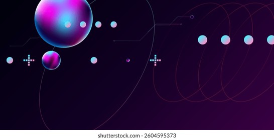 Dark retro futuristic cyberpunk elements abstraction background cosmos synthwave vaporwave retrowave glitch circle with blue and pink glows