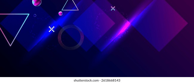 Dark retro futuristic cyberpunk elements abstraction background cosmos synthwave vaporwave retrowave glitch circle with blue and pink glows