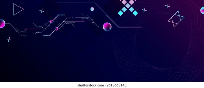 Dark retro futuristic cyberpunk elements abstraction background cosmos synthwave vaporwave retrowave glitch circle with blue and pink glows