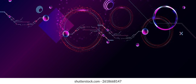 Dark retro futuristic cyberpunk elements abstraction background cosmos synthwave vaporwave retrowave glitch circle with blue and pink glows