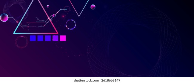 Dark retro futuristic cyberpunk elements abstraction background cosmos synthwave vaporwave retrowave glitch circle with blue and pink glows