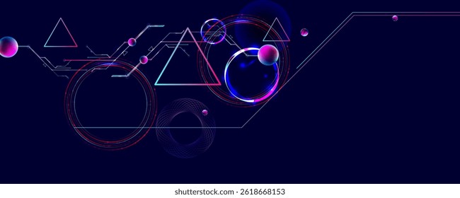 Dark retro futuristic cyberpunk elements abstraction background cosmos synthwave vaporwave retrowave glitch circle with blue and pink glows