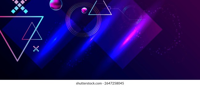 Dark retro futuristic cyberpunk elements abstraction background cosmos synthwave vaporwave retrowave glitch circle with blue and pink glows