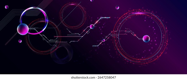 Dark retro futuristic cyberpunk elements abstraction background cosmos synthwave vaporwave retrowave glitch circle with blue and pink glows