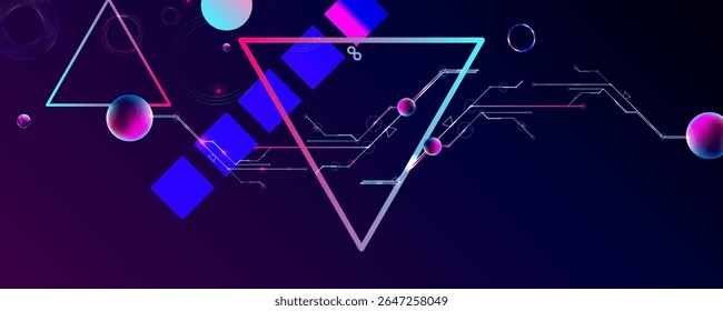 Dark retro futuristic cyberpunk elements abstraction background cosmos synthwave vaporwave retrowave glitch circle with blue and pink glows