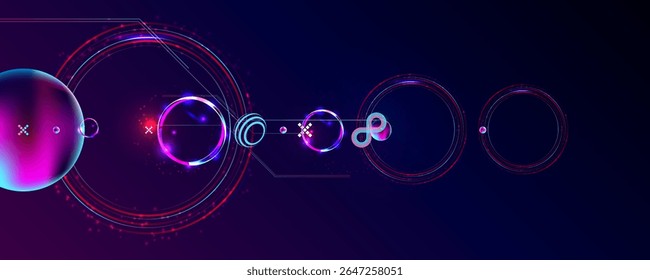Dark retro futuristic cyberpunk elements abstraction background cosmos synthwave vaporwave retrowave glitch circle with blue and pink glows