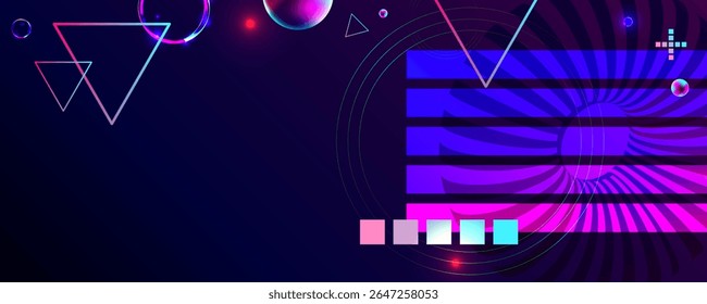 Dark retro futuristic cyberpunk elements abstraction background cosmos synthwave vaporwave retrowave glitch circle with blue and pink glows