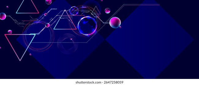 Dark retro futuristic cyberpunk elements abstraction background cosmos synthwave vaporwave retrowave glitch circle with blue and pink glows