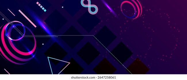 Dark retro futuristic cyberpunk elements abstraction background cosmos synthwave vaporwave retrowave glitch circle with blue and pink glows