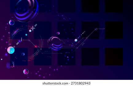 Oscuro retro futurista cyberpunk Elementos abstracción fondo cosmos synthwave vaporwave retrowave glitch círculo con brillos azules y rosados