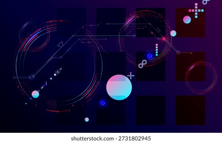 Cyberpunk elementos retro futurista escuro abstração fundo cosmos synthwave vaporwave retrowave glitch círculo com brilhos azuis e rosa