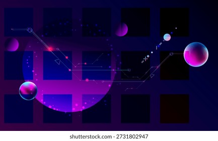 Cyberpunk elementos retro futurista escuro abstração fundo cosmos synthwave vaporwave retrowave glitch círculo com brilhos azuis e rosa